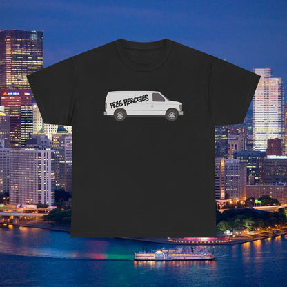 Free Pierogies White Van T-Shirt | Pittsburgh Pierogi Humor Tee | Yinzer Joke PGH Shirt