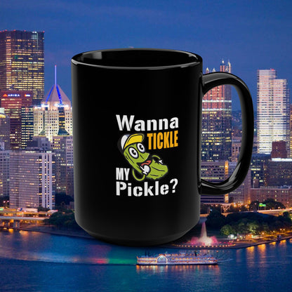 Wanna Tickle My Pickle? Coffee Mug | Funny Pickle Mug 15oz | Cute Pickle Cartoon Cup | Gag Gift Mug | Adult Humor Coffee Cup