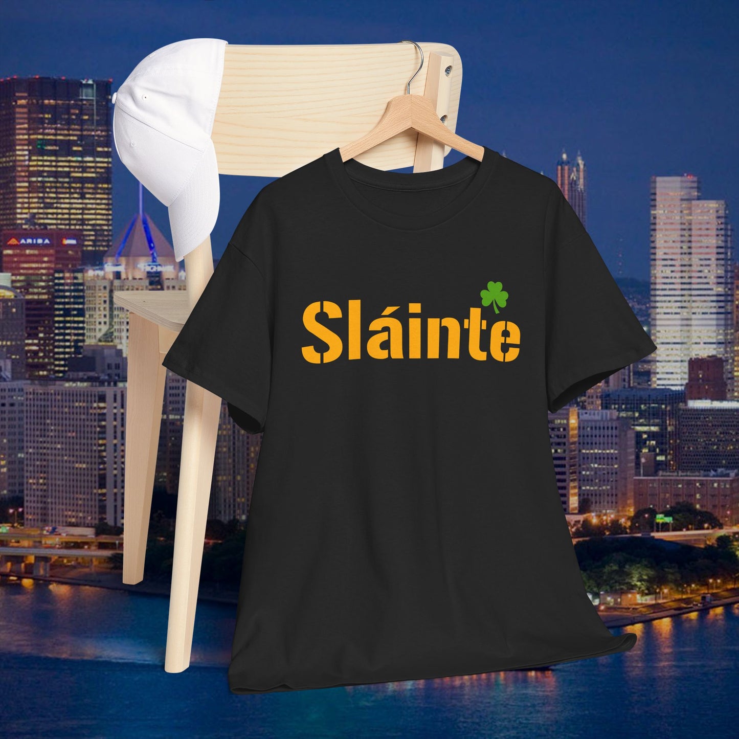Sláinte Shamrock Pittsburgh Style T-Shirt | Yinzer Irish Pride Tee | Black & Gold Game Day Vibe Shirt | St Patricks Day Pittsburgh Gift