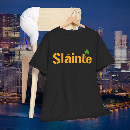 Sláinte Shamrock Pittsburgh Style T-Shirt | Yinzer Irish Pride Tee | Black & Gold Game Day Vibe Shirt | St Patricks Day Pittsburgh Gift