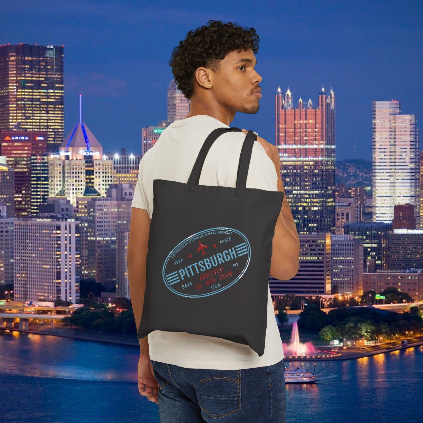 Pittsburgh Airport Travel Stamp Tote Bag PIT Luggage Stamp Design | Pittsburgh Tote | Travel Gift | Steel City Souvenir Bag