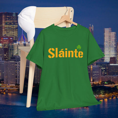 Sláinte Shamrock Pittsburgh Style T-Shirt | Yinzer Irish Pride Tee | Black & Gold Game Day Vibe Shirt | St Patricks Day Pittsburgh Gift