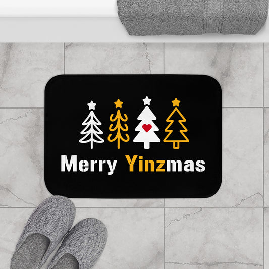 Merry Yinzmas Bath Mat, Pittsburgh Christmas Bathroom Decor, Stylized Tree Rug, Funny Yinzer Holiday Gift