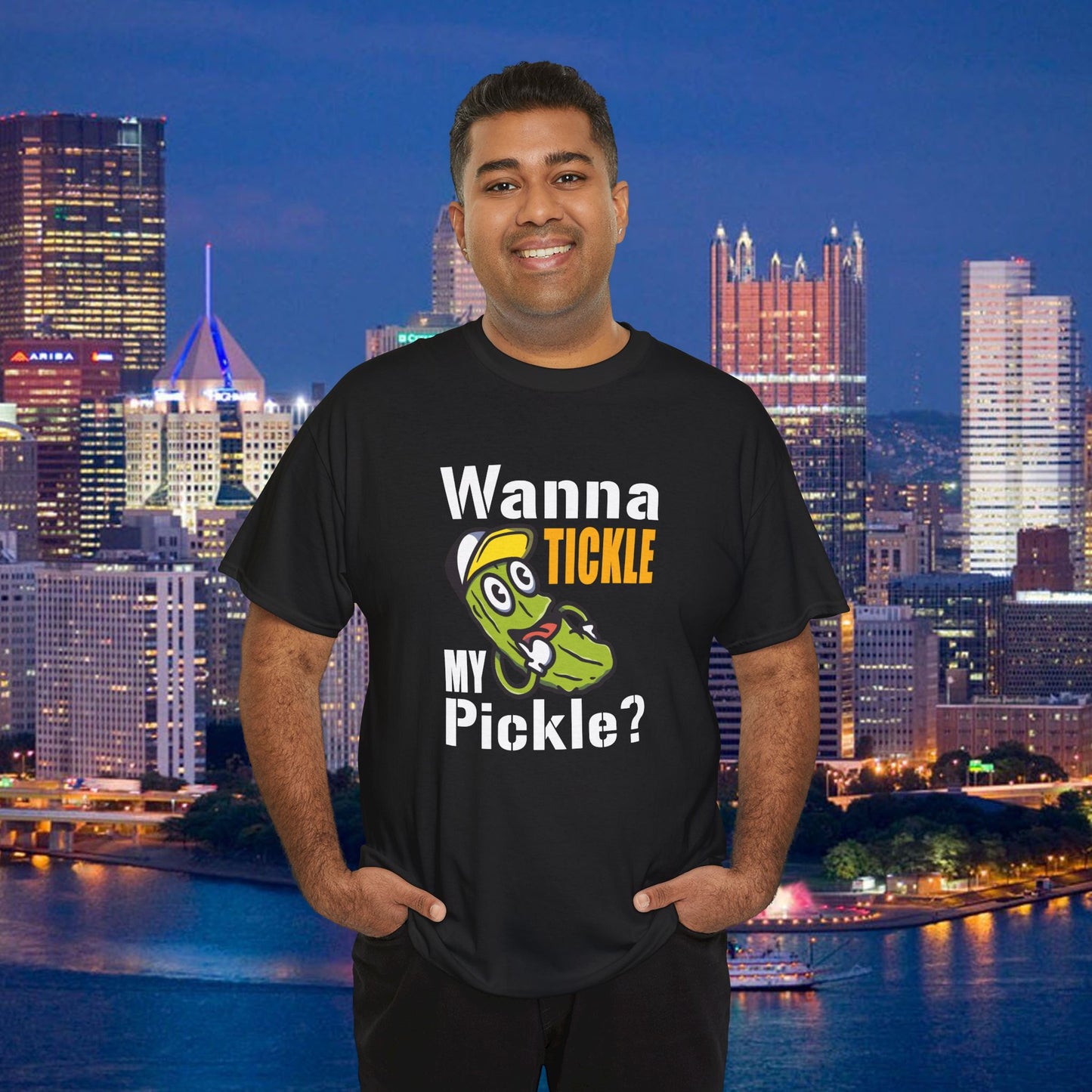 Wanna Tickle My Pickle Shirt  Black & Gold Pittsburgh Hat Funny Yinzer Tee