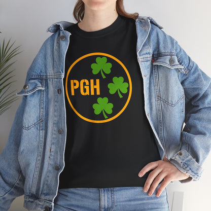PGH Shamrock Circle T-Shirt | Pittsburgh Irish Pride Tee | Steel City Parody Logo Style | St Patricks Day Shirt