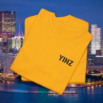 Steeler Gold Embroidered T-Shirt YINZ in Black Thread (Left Chest) | Pittsburghese Yinzer Tee | Steel City Pride