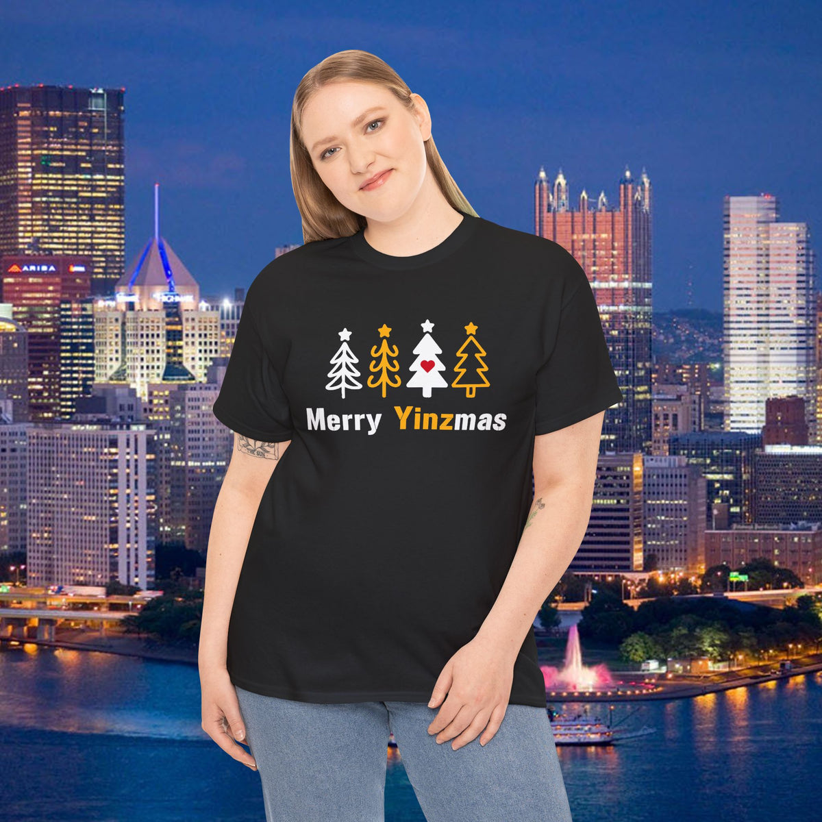 Merry Yinzmas T-Shirt, Pittsburgh Christmas Shirt, Stylized Tree Tee, Yinzer Holiday Gift, Pittsburghese Christmas Shirt