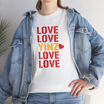 LOVE YINZ T-Shirt with Heart | Pittsburghese Yinzer Tee | PGH Pride Shirt | Black & Gold Love | Pittsburgh Gift