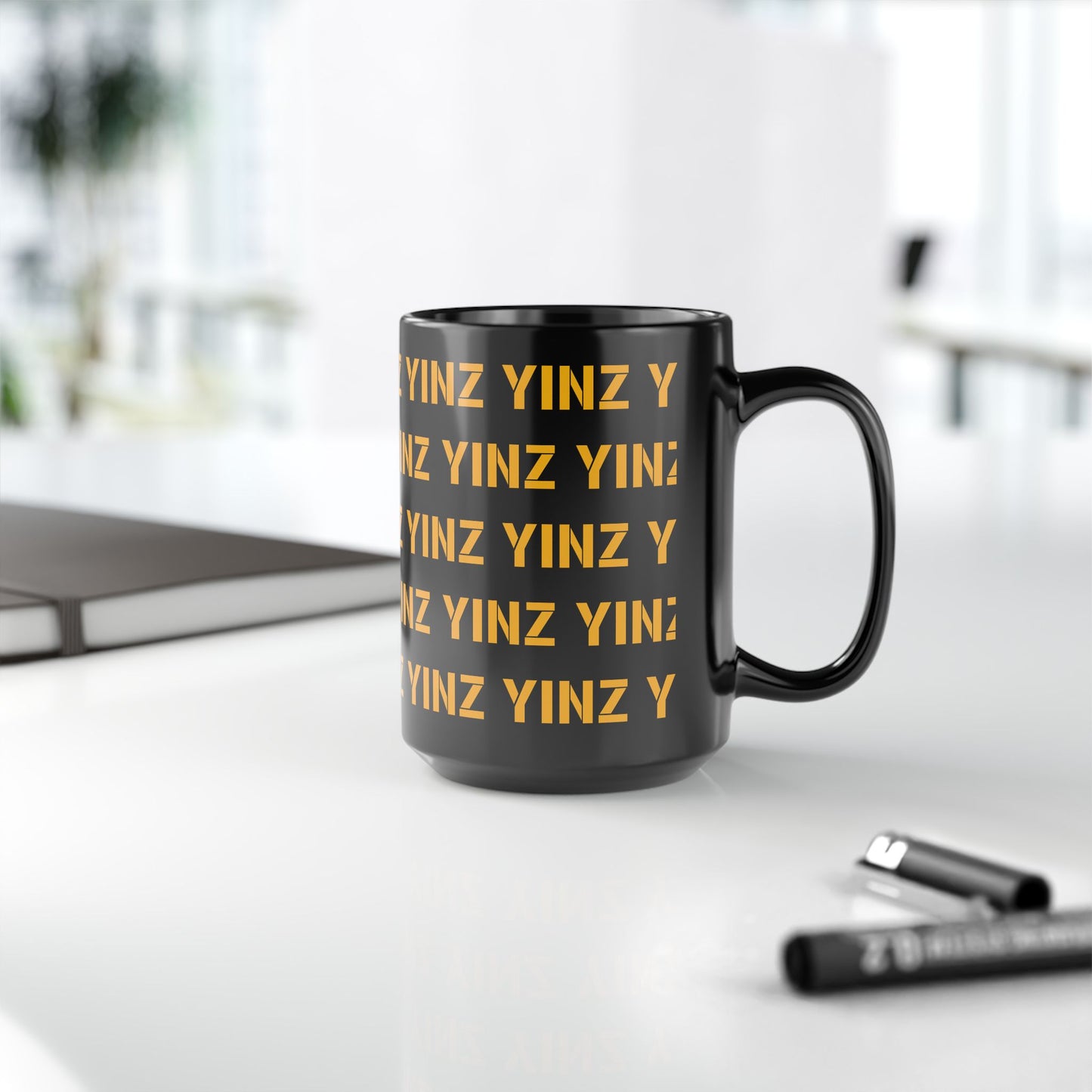 Yinz Pittsburgh Mug 15oz | Black Coffee Mug | Pittsburghese Repeating Pattern | Yinzer Gift | Steel City Coffee Cup