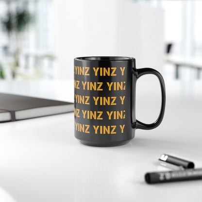 Yinz Pittsburgh Mug 15oz | Black Coffee Mug | Pittsburghese Repeating Pattern | Yinzer Gift | Steel City Coffee Cup