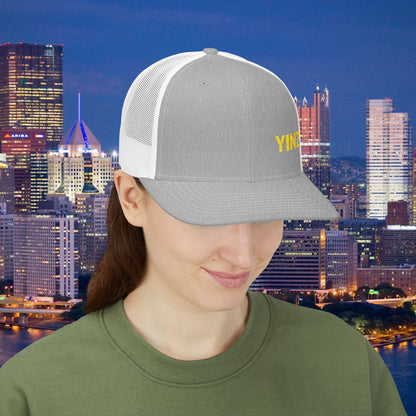 YIINZ Trucker Hat Embroidered | Pittsburghese Snapback Cap | Yinzer Humor | Black & Gold Style | PGH Gift