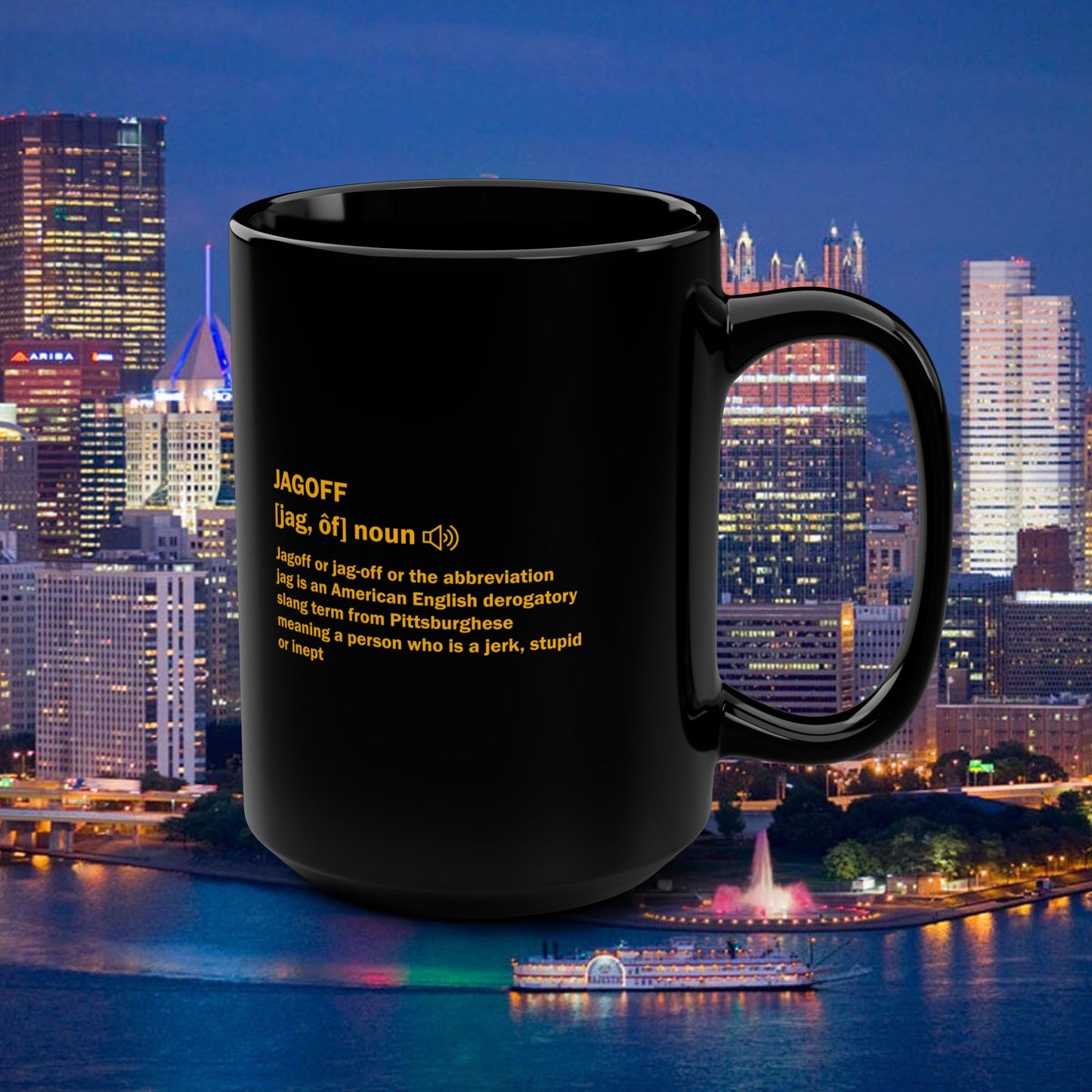 Jagoff Definition 15oz Coffee Mug | Pittsburghese Slang Mug | Yinzer Humor Cup | PGH Steel City Gift | Funny Pittsburgh Mug
