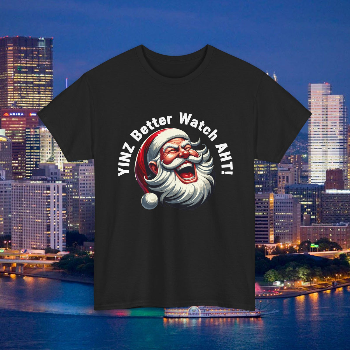 Yinz Better Watch Aht T-Shirt, Funny Pittsburgh Christmas Shirt, Santa Yinzer Tee, Pittsburghese Holiday Gift