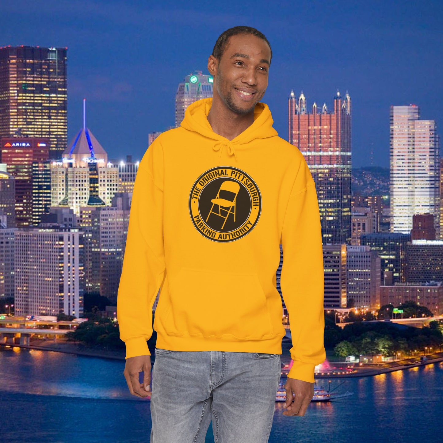 Pittsburgh Parking Chair Hoodie Original Pittsburgh Parking Authority Emblem | Funny Yinzer Pullover | Steel City Gift