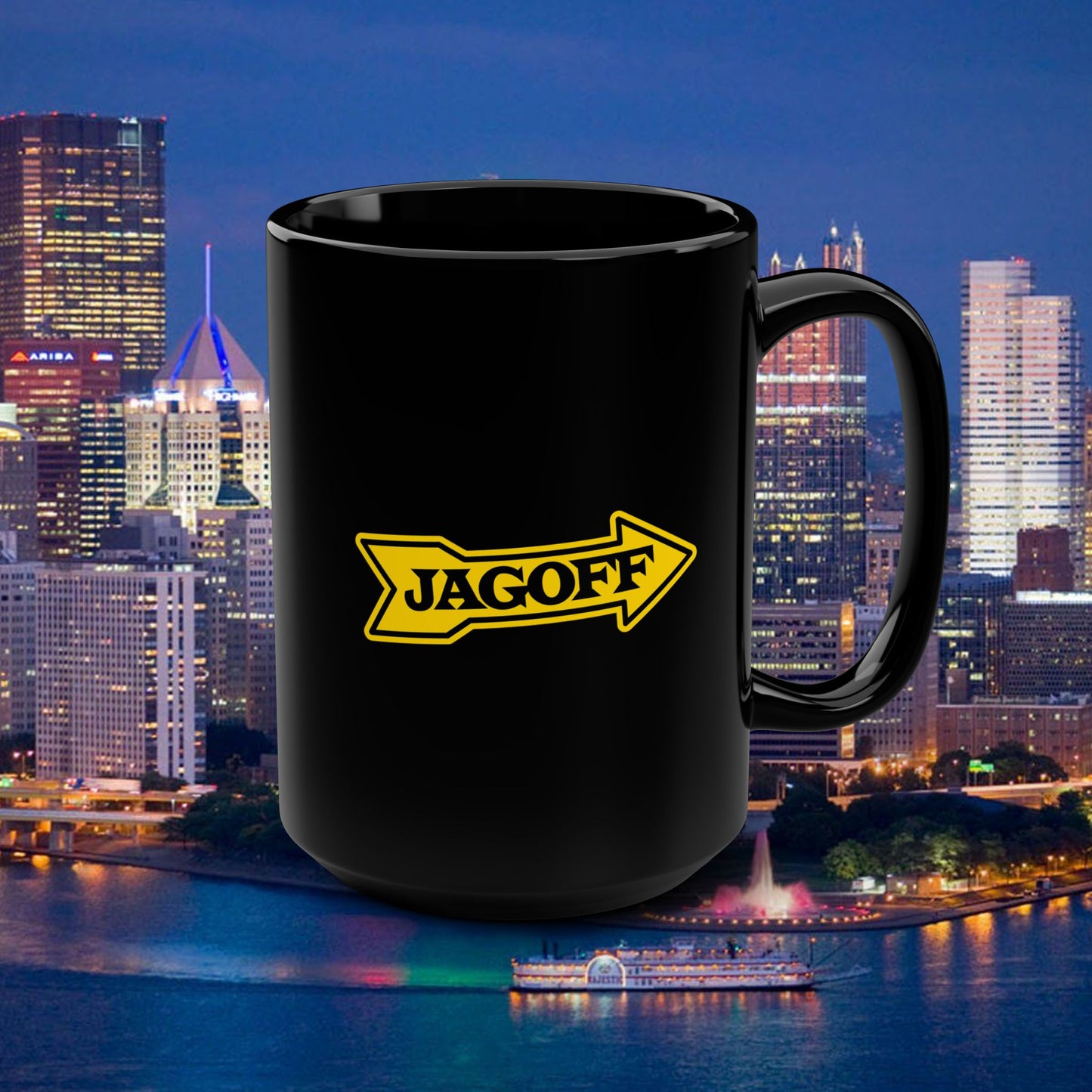 Jagoff Kennywood Sign Parody Mug 15oz | Black Coffee Mug | Funny Pittsburghese Cup | Yinzer Gift | Steel City Humor