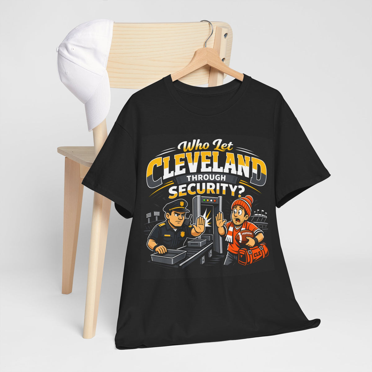 Who Let Cleveland Through Security Shirt, Funny Pittsburgh Football T-Shirt, Sarcastic Rivalry Tee, Black and Gold Yinzer Gift