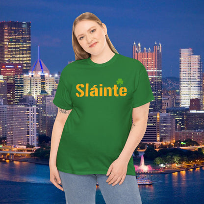 Sláinte Shamrock Pittsburgh Style T-Shirt | Yinzer Irish Pride Tee | Black & Gold Game Day Vibe Shirt | St Patricks Day Pittsburgh Gift