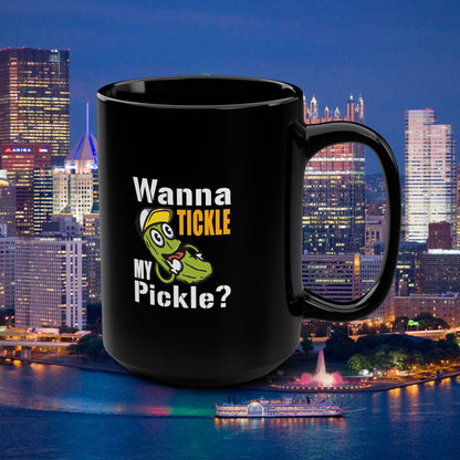 Wanna Tickle My Pickle? Coffee Mug | Funny Pickle Mug 15oz | Cute Pickle Cartoon Cup | Gag Gift Mug | Adult Humor Coffee Cup