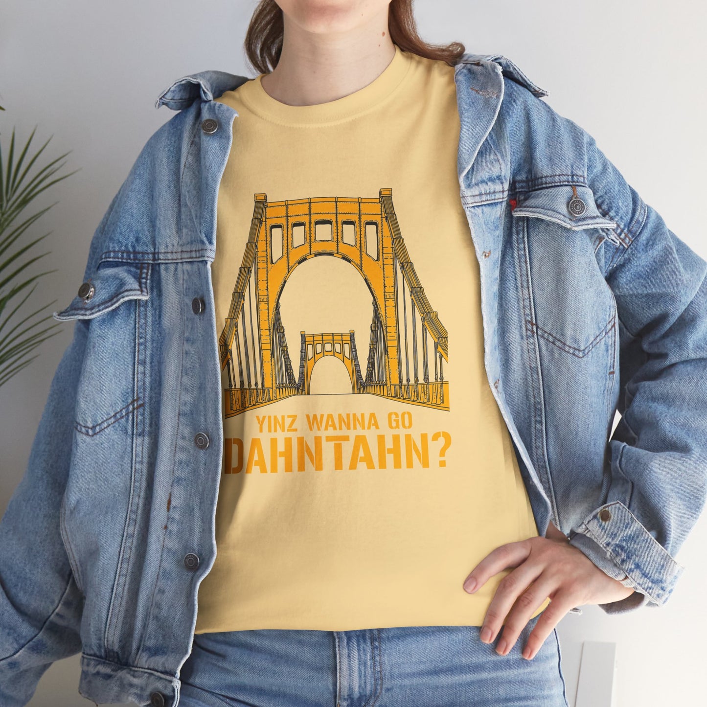 Yinz Wanna Go Dahntahn? T-Shirt | 6th Street Bridge Pittsburgh Tee | Pittsburghese Yinzer Shirt | Steel City Humor Graphic | PGH Gift