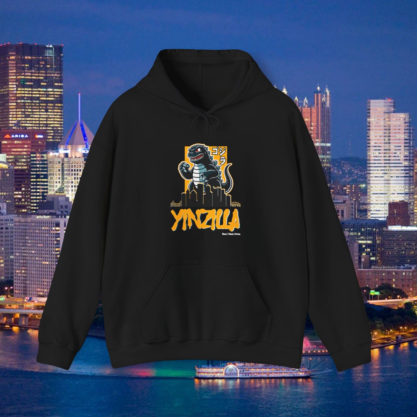 Yinzilla Pittsburgh Hoodie, Yinzer Monster Skyline Sweatshirt, Pittsburghese Hoodie, Steel City Lizard Monster Pullover