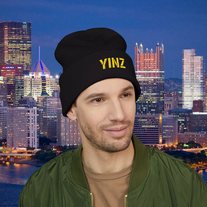 YINZ Embroidered Beanie Hat | Pittsburgh Knit Beanie | Gold Embroidered Yinz | Yinzer Winter Hat | Steel City Gift | Pittsburghese Cap