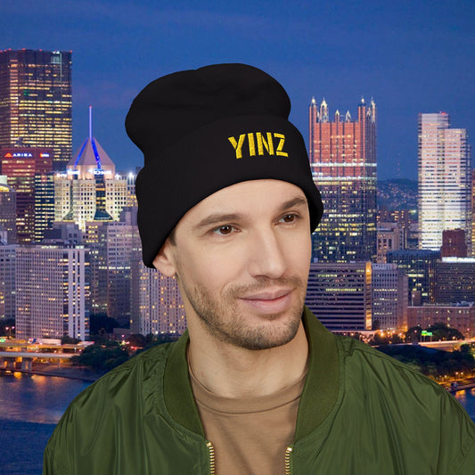 YINZ Embroidered Beanie Hat | Pittsburgh Knit Beanie | Gold Embroidered Yinz | Yinzer Winter Hat | Steel City Gift | Pittsburghese Cap