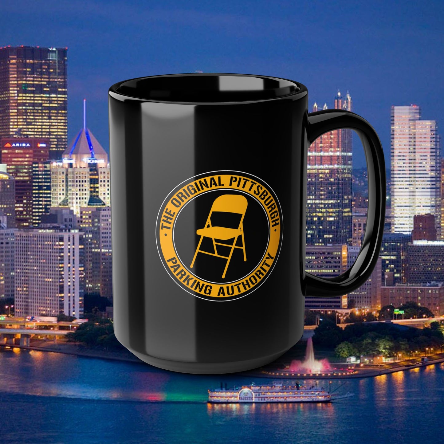 Pittsburgh Parking Authority 15oz Coffee Mug : Original Pittsburgh Parking Authority Chair Emblem | Funny Yinzer Coffee Mug | Steel City Gift
