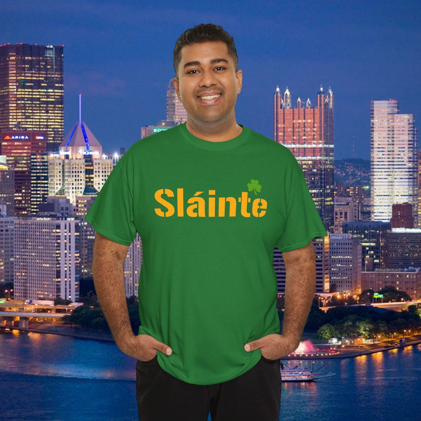 Sláinte Shamrock Pittsburgh Style T-Shirt | Yinzer Irish Pride Tee | Black & Gold Game Day Vibe Shirt | St Patricks Day Pittsburgh Gift