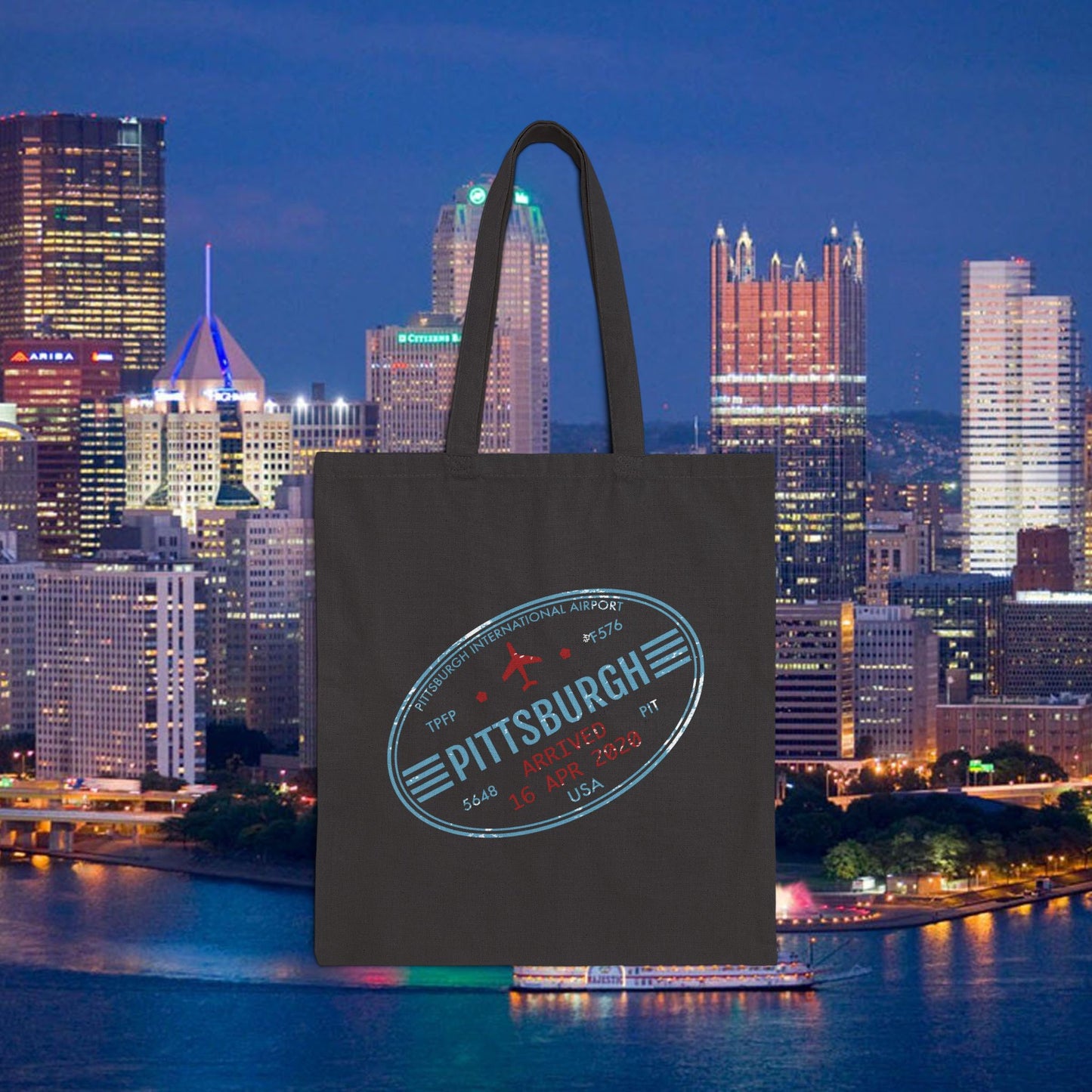 Pittsburgh Airport Travel Stamp Tote Bag PIT Luggage Stamp Design | Pittsburgh Tote | Travel Gift | Steel City Souvenir Bag