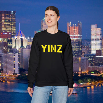 Black YINZ Embroidered Crewneck Sweatshirt, Pittsburghese Apparel, Gold Stitching, Steel City Gift, Unisex Cozy Sweater