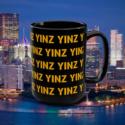Yinz Pittsburgh Mug 15oz | Black Coffee Mug | Pittsburghese Repeating Pattern | Yinzer Gift | Steel City Coffee Cup