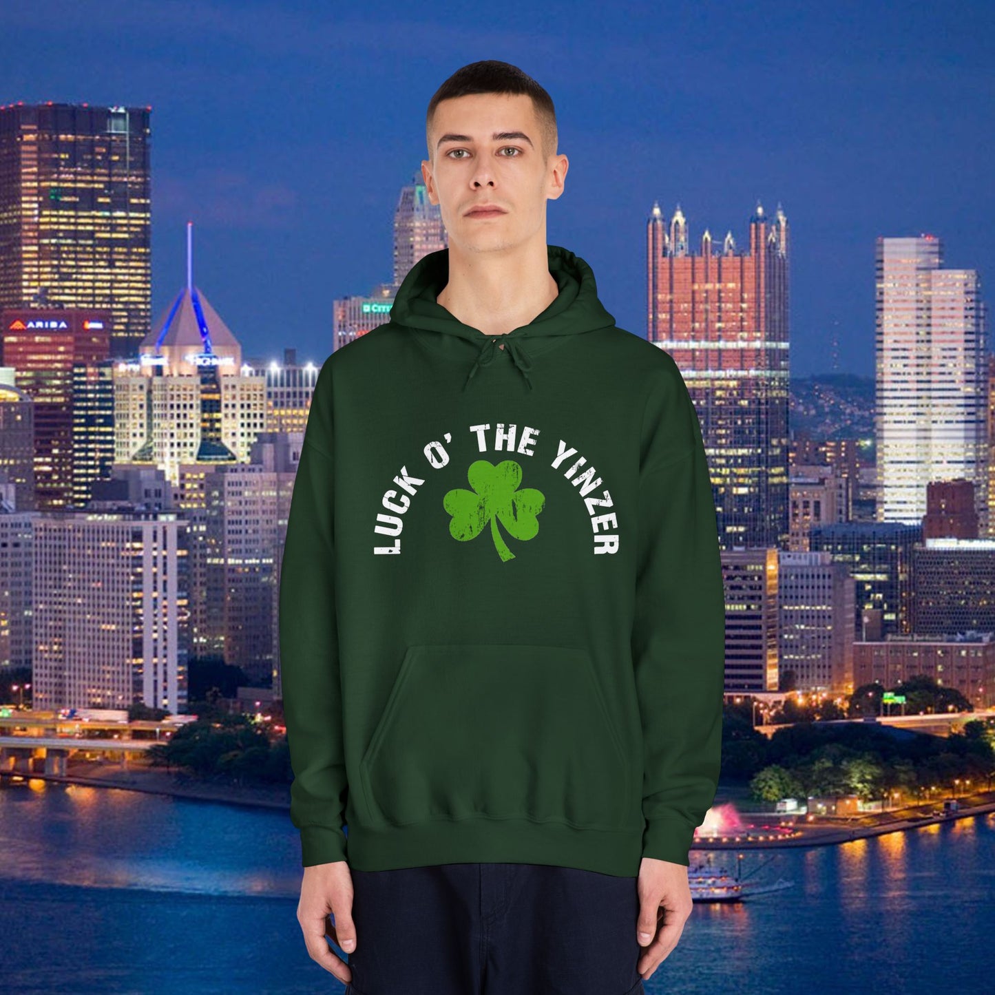 Luck O The Yinzer Hoodie Shamrock Pittsburghese Pullover | Funny St. Patricks Day Hoodie | Pittsburgh Irish Gift