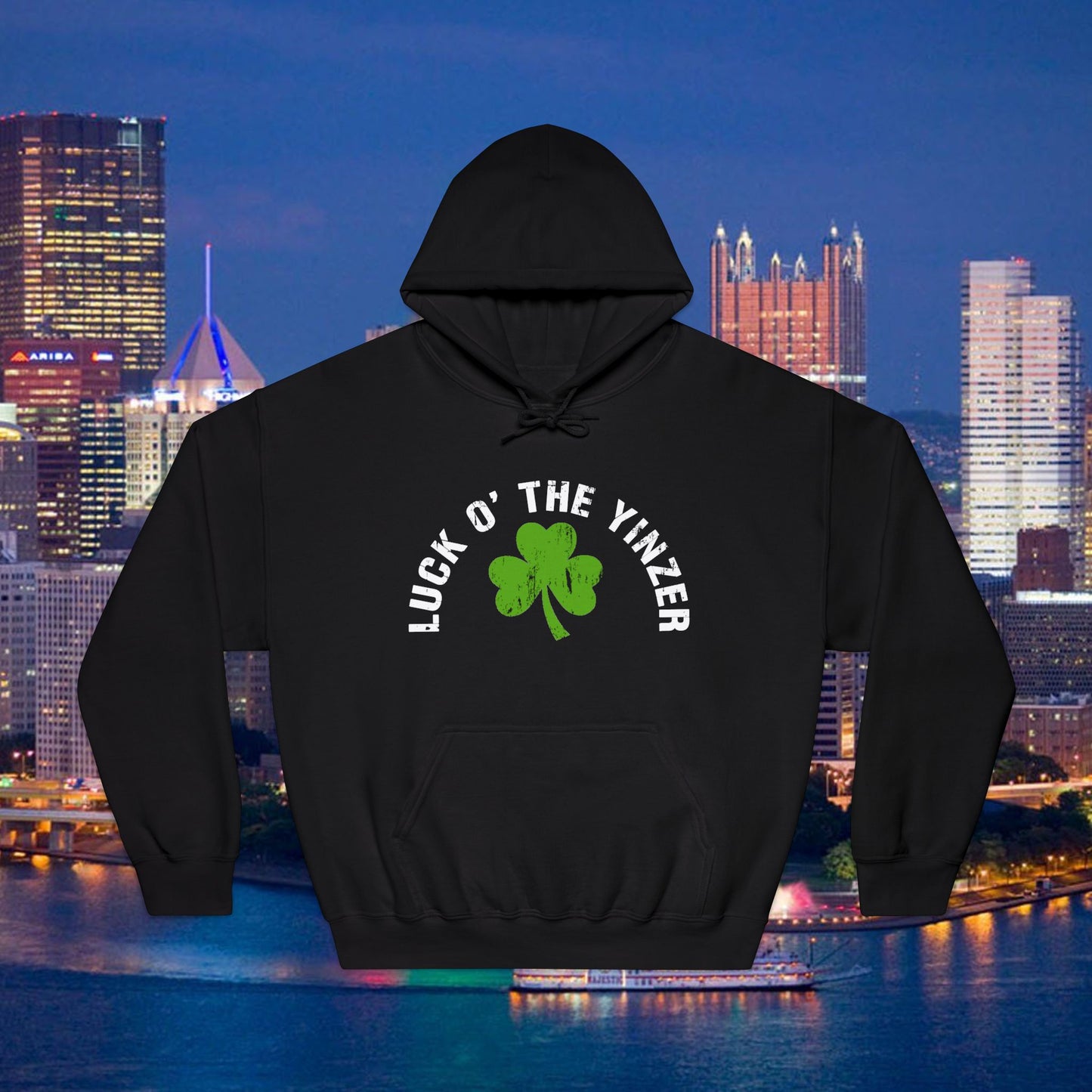 Luck O The Yinzer Hoodie Shamrock Pittsburghese Pullover | Funny St. Patricks Day Hoodie | Pittsburgh Irish Gift