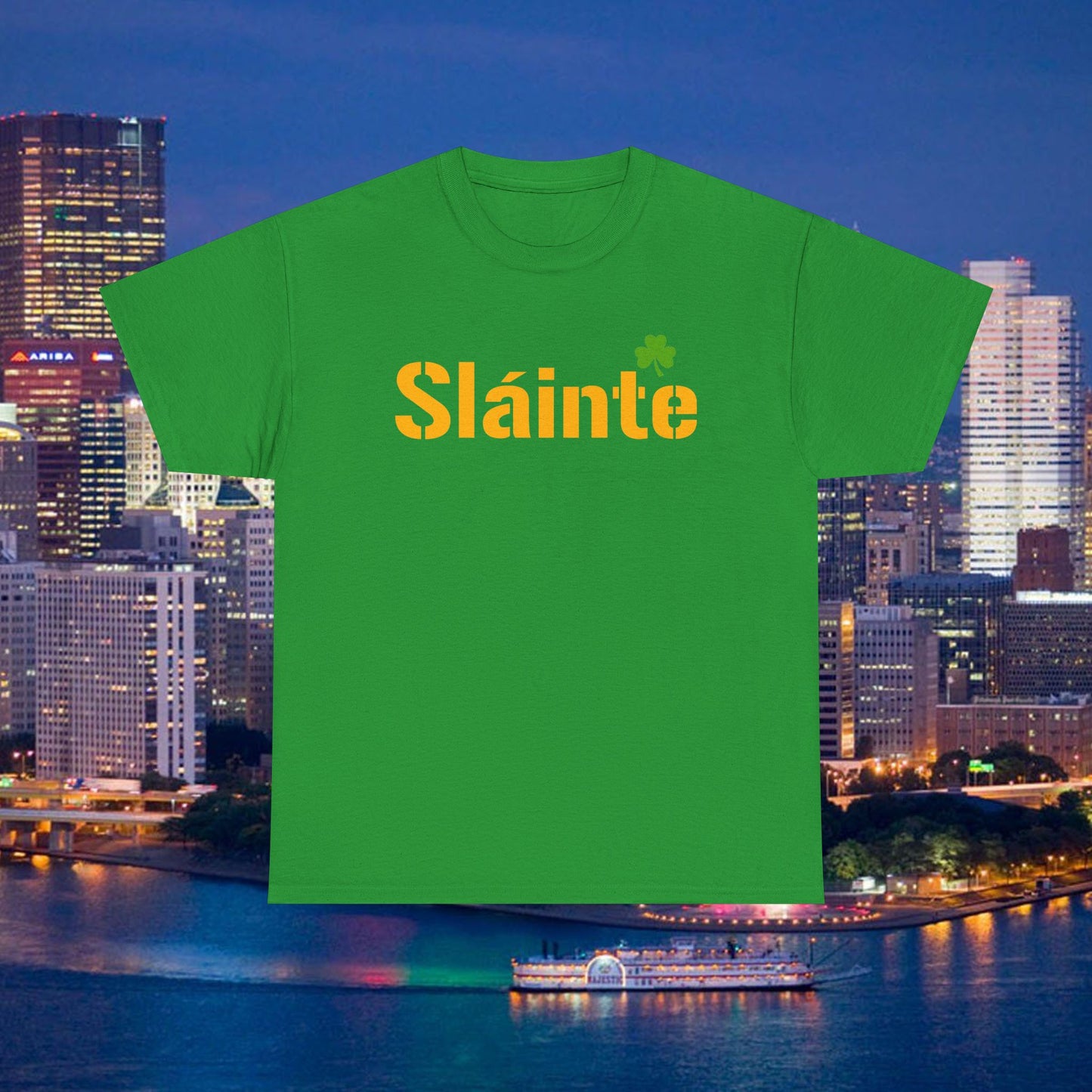 Sláinte Shamrock Pittsburgh Style T-Shirt | Yinzer Irish Pride Tee | Black & Gold Game Day Vibe Shirt | St Patricks Day Pittsburgh Gift