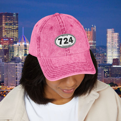 724 Area Code Vintage Hat Oval Embroidered Baseball Cap | Western PA Dad Hat | Pittsburgh Region Cap | Pennsylvania Gift