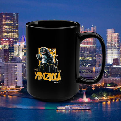 YINZILLA Coffee Mug 15oz | Pittsburgh Yinz Parody Godzilla Mug | Yinzer Funny PGH Gift | Black & Gold Humor Cup