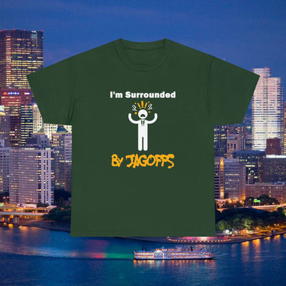 Im Surrounded by Jagoffs Shirt, Funny Pittsburghese Tee, Yinzer Humor T Shirt, Sarcastic Pittsburgh Gift, Stressed Stick Figure Graphic Tee