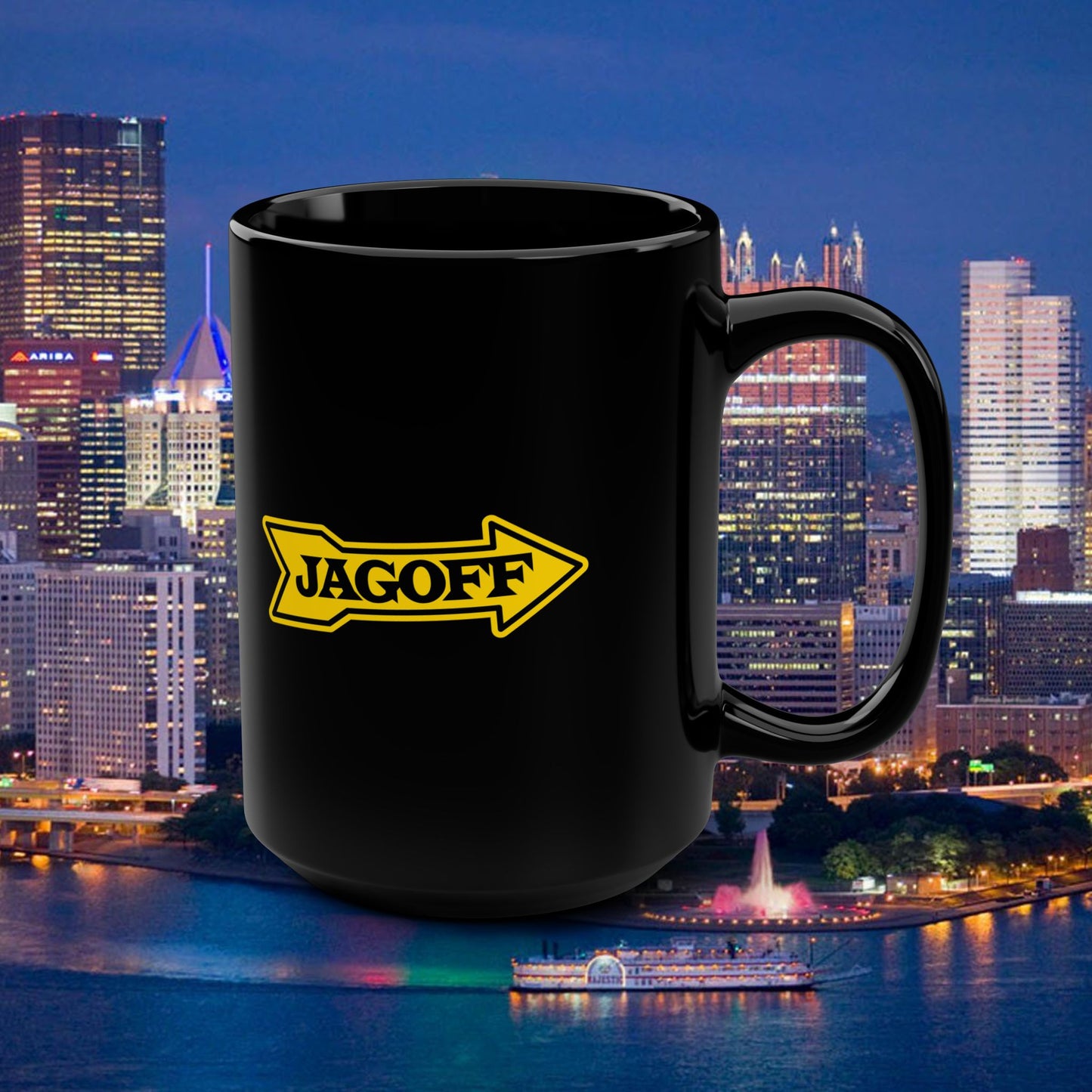 Jagoff Kennywood Sign Parody Mug 15oz | Black Coffee Mug | Funny Pittsburghese Cup | Yinzer Gift | Steel City Humor