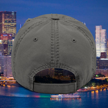 YINZ Pittsburgh Hat Embroidered Distressed Baseball Cap (Gold Thread) | Pittsburghese Dad Hat | Vintage Washed Crew Cap