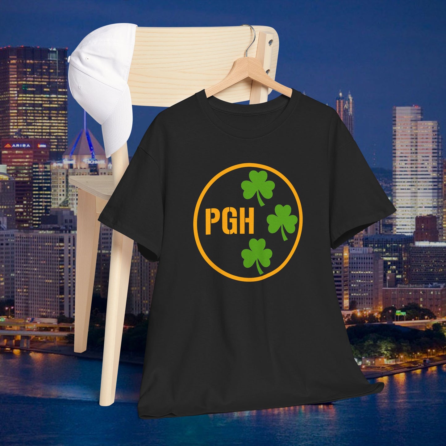 PGH Shamrock Circle T-Shirt | Pittsburgh Irish Pride Tee | Steel City Parody Logo Style | St Patricks Day Shirt