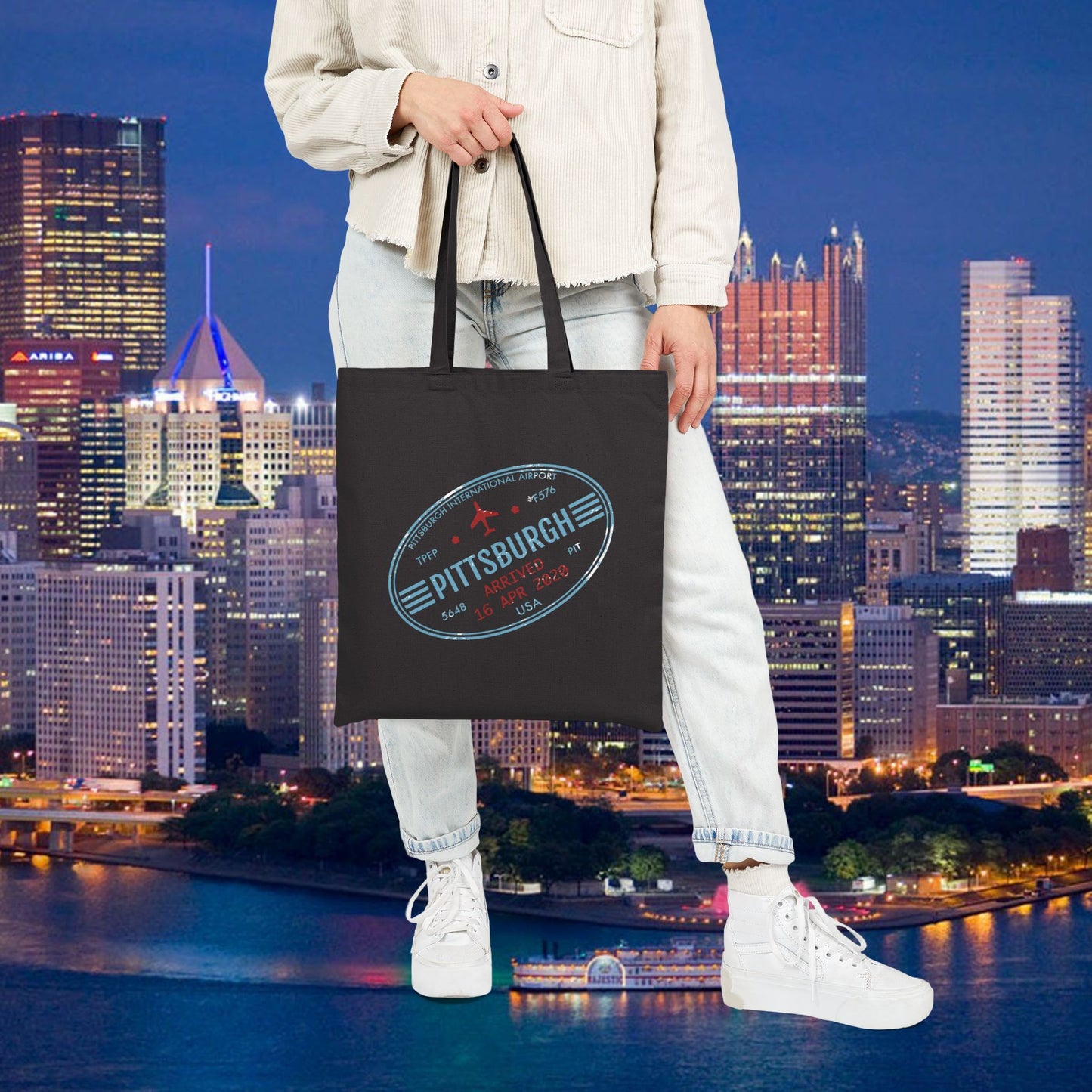 Pittsburgh Airport Travel Stamp Tote Bag PIT Luggage Stamp Design | Pittsburgh Tote | Travel Gift | Steel City Souvenir Bag