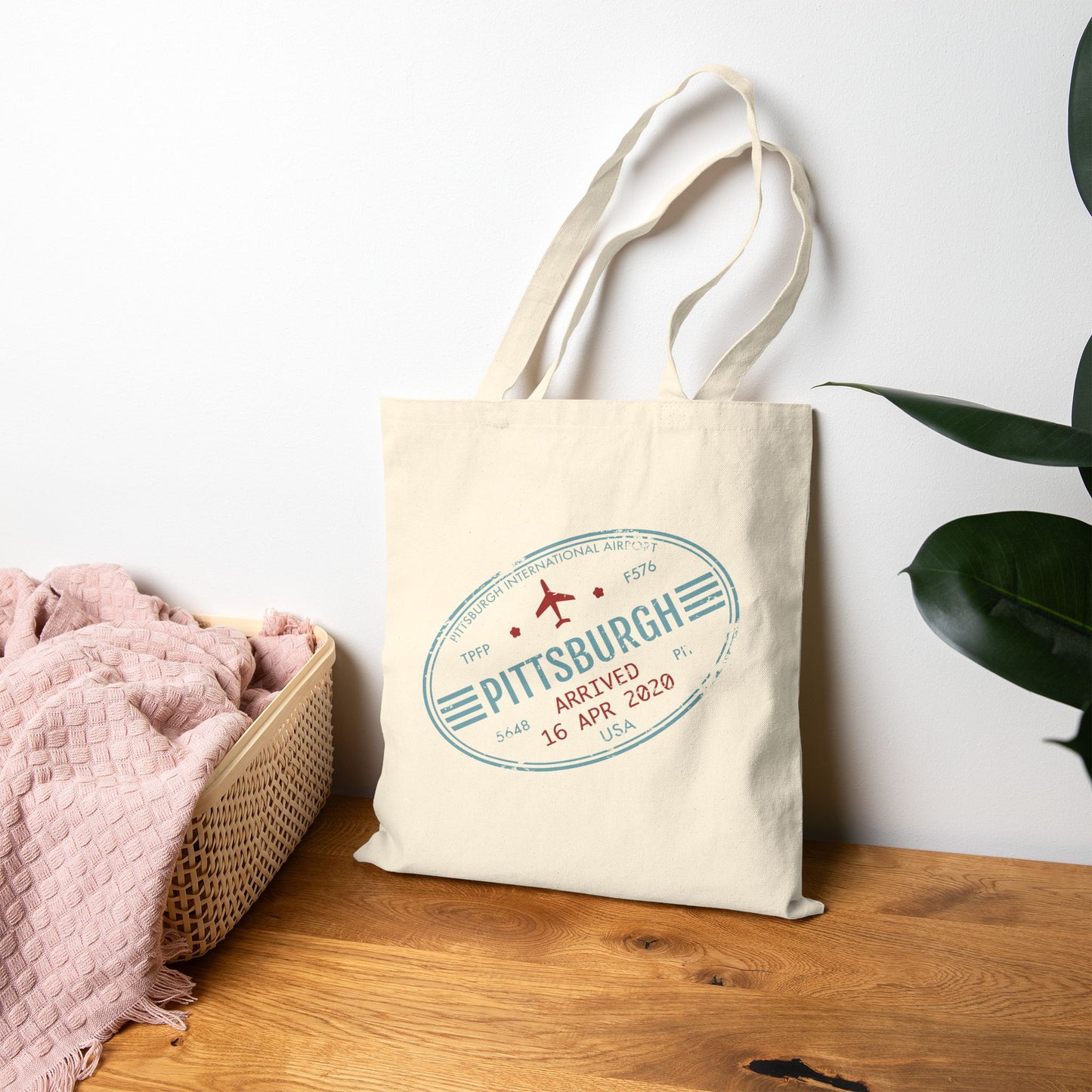 Pittsburgh Airport Travel Stamp Tote Bag PIT Luggage Stamp Design | Pittsburgh Tote | Travel Gift | Steel City Souvenir Bag