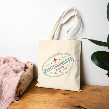 Pittsburgh Airport Travel Stamp Tote Bag PIT Luggage Stamp Design | Pittsburgh Tote | Travel Gift | Steel City Souvenir Bag
