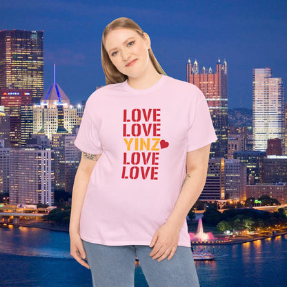 LOVE YINZ T-Shirt with Heart | Pittsburghese Yinzer Tee | PGH Pride Shirt | Black & Gold Love | Pittsburgh Gift