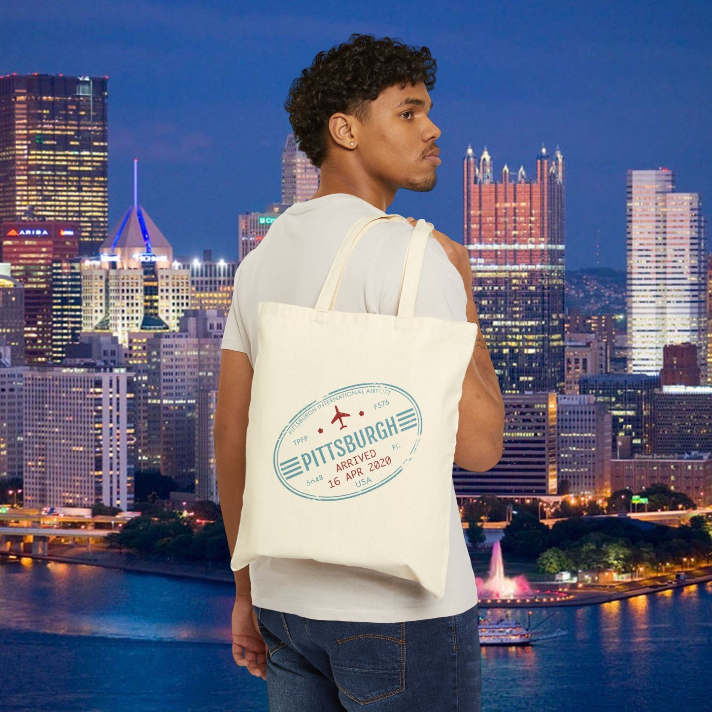 Pittsburgh Airport Travel Stamp Tote Bag PIT Luggage Stamp Design | Pittsburgh Tote | Travel Gift | Steel City Souvenir Bag