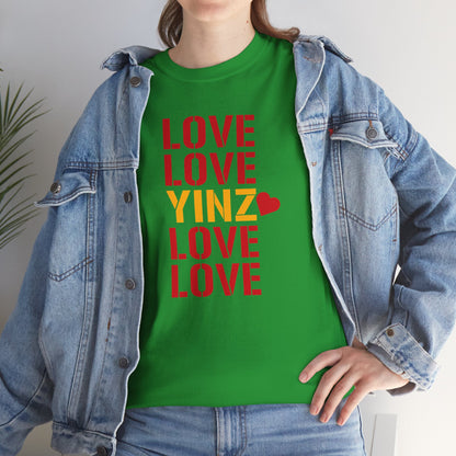 LOVE YINZ T-Shirt with Heart | Pittsburghese Yinzer Tee | PGH Pride Shirt | Black & Gold Love | Pittsburgh Gift