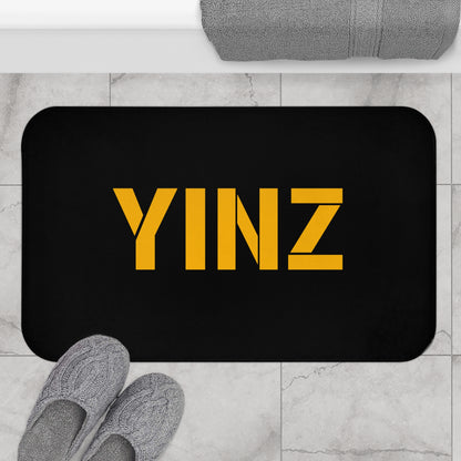 YINZ Bath Mat, Pittsburghese Bathroom Rug, Black and Gold Yinzer Decor, Pittsburgh Bathroom Mat, Funny Pittsburgh Housewarming Gift