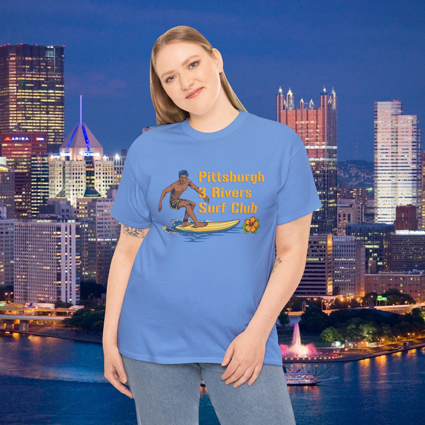3 Rivers Surf Club T-Shirt | Pittsburgh Parody Surf Tee | Yinzer River Life Shirt | Steel City Humor Graphic Tee | PGH Gift