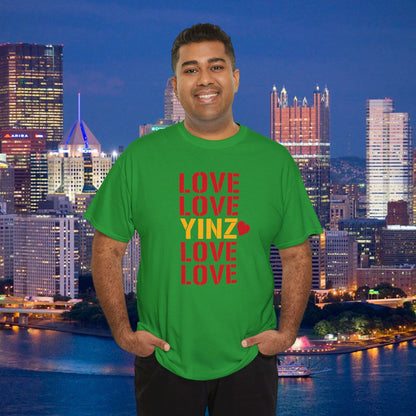 LOVE YINZ T-Shirt with Heart | Pittsburghese Yinzer Tee | PGH Pride Shirt | Black & Gold Love | Pittsburgh Gift