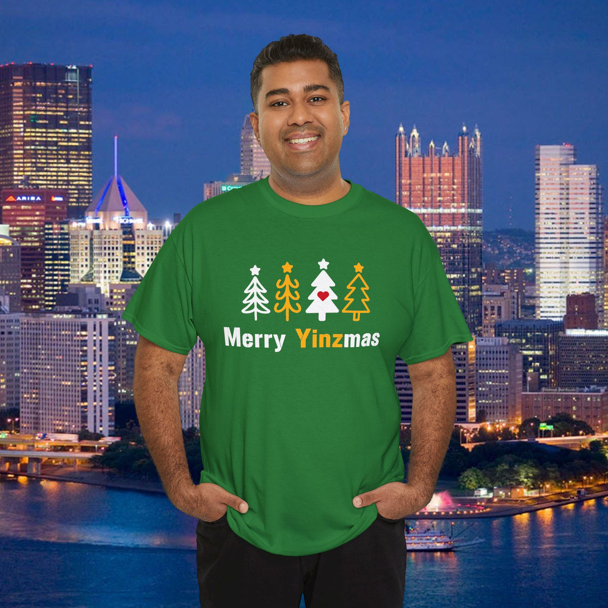 Merry Yinzmas T-Shirt, Pittsburgh Christmas Shirt, Stylized Tree Tee, Yinzer Holiday Gift, Pittsburghese Christmas Shirt
